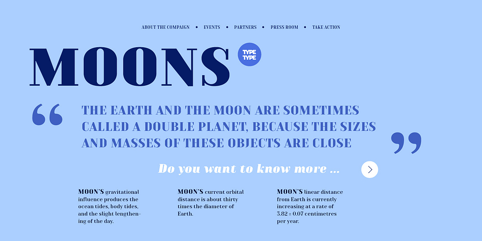 TT Moons font family example.