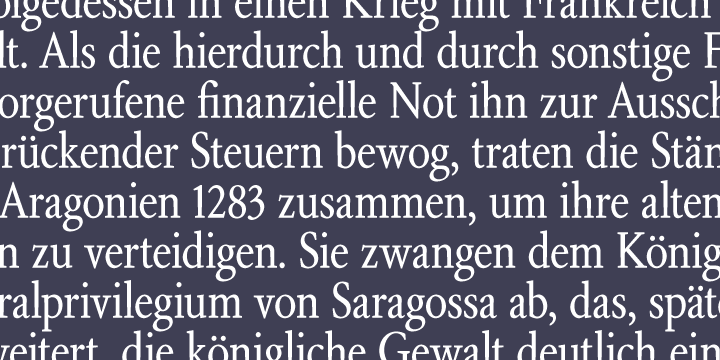 The elements that made Aragon a popular “Dutch Garamond” text repeat here, with the slight stress shifts and tapering stems optimized for headline use.