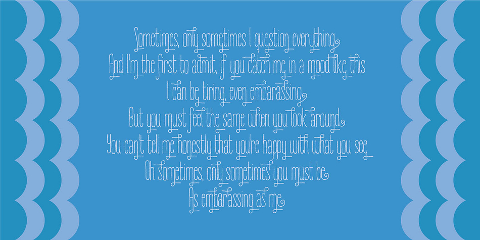 It comes with a good handful of ligatures, that makes the letters swirl beautifully.