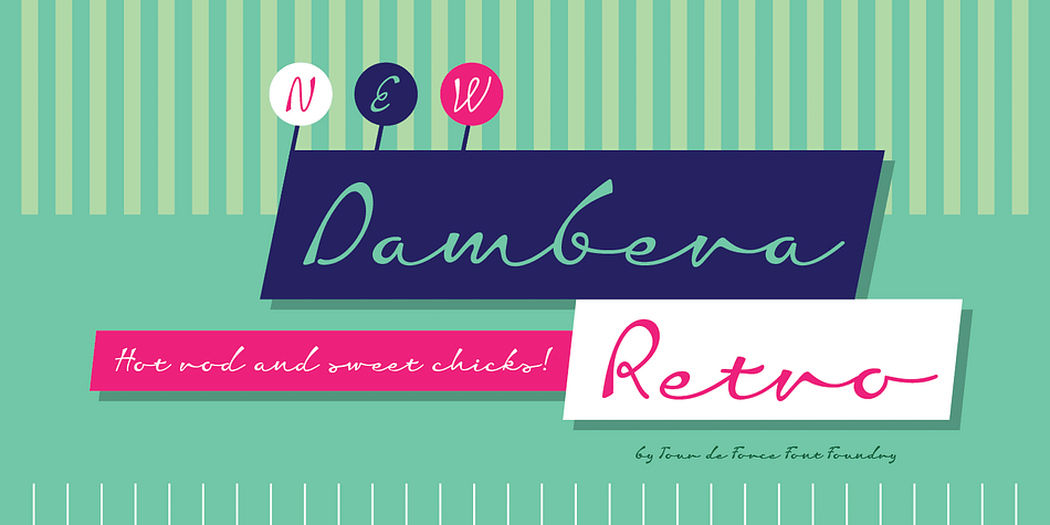 Dambera Retro is a variation of the Dambera font family.