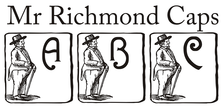 Displaying the beauty and characteristics of the Mr Richmond Caps font family.