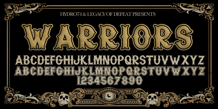 Displaying the beauty and characteristics of the H74 Warriors font family.