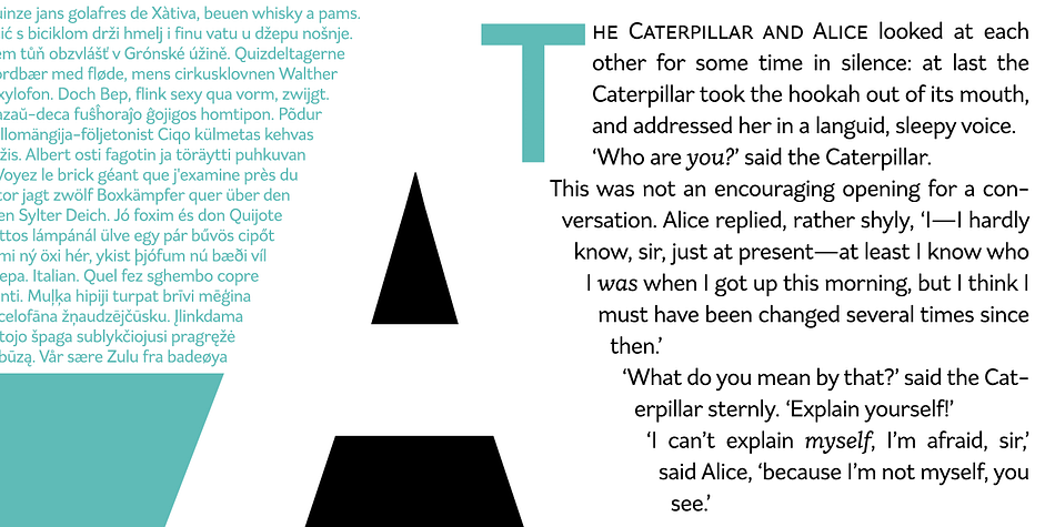 Designed for demanding typography, supporting most Latin-based languages, Range Sans is equipped with true small caps for all weights, an array of numeral styles (proportional- and tabular- lining and oldstyle figures, small cap figures, numerators, denominators, superscripts and subscripts/scientific inferiors), automatic fractions, a set of useful arrows, case sensitive forms, and a range of currency symbols including recent additions: Turkish Lira, Indian Rupee and Russian Ruble.