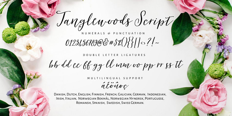 Tanglewoods font family example.