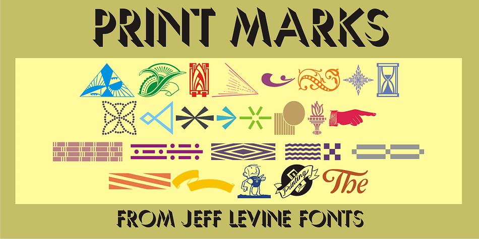 Print Marks JNL assembles more old print shop cuts into a varied assortment of embellishments, border elements, designs and printerís marks.