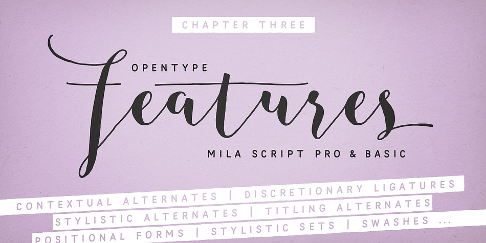 Mila Script Pro font family example.
