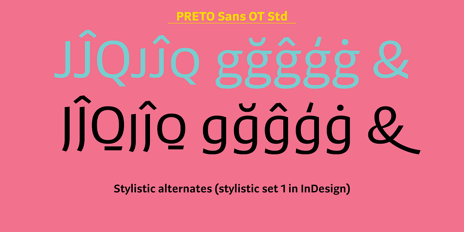 Preto Sans OT Std font family sample image.