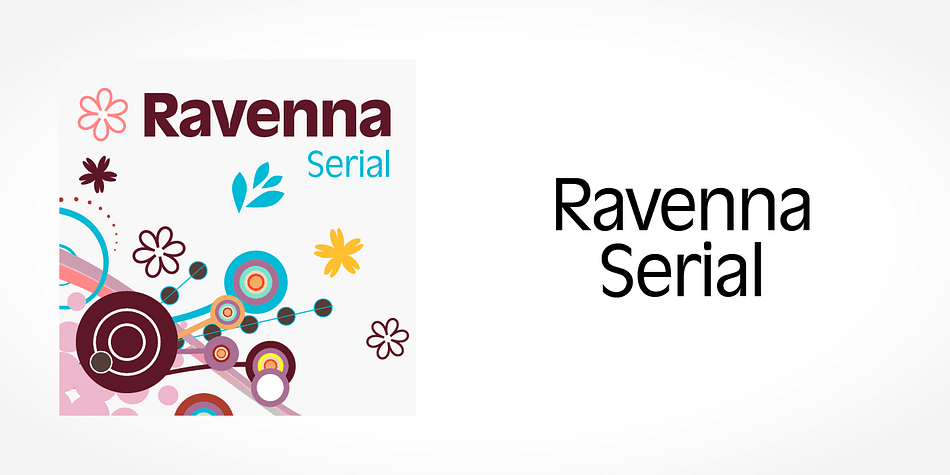 Displaying the beauty and characteristics of the Ravenna Serial font family.