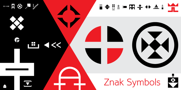 Displaying the beauty and characteristics of the Znak Symbols 1 font family.