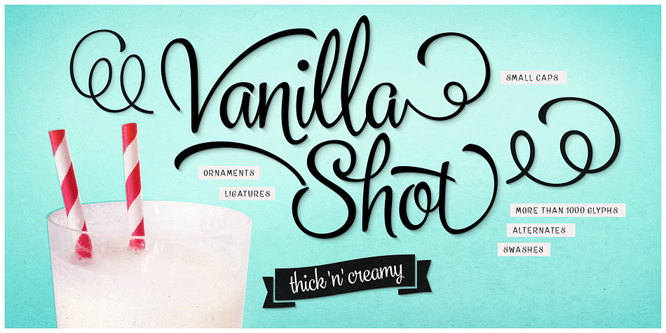 Displaying the beauty and characteristics of the Vanilla Shot font family.