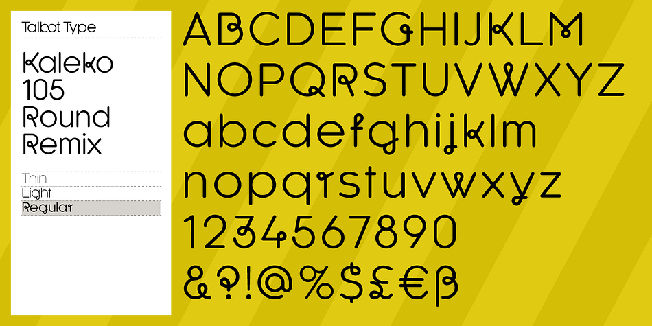 Highlighting the Kaleko 105 Round Remix font family.