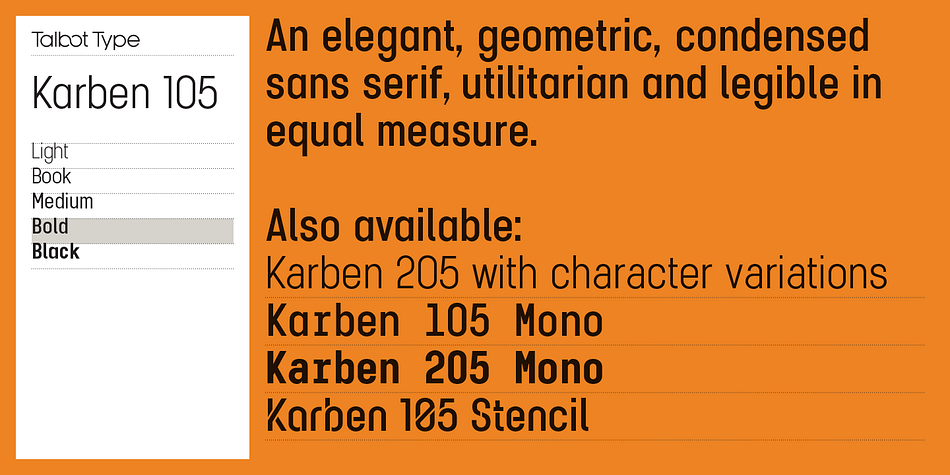 Displaying the beauty and characteristics of the Karben 105 font family.