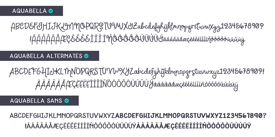 Aquabella is a three font, script family by AughtFive.