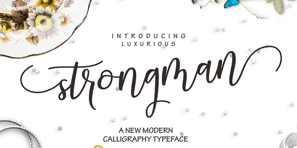 Strongman Script is a modern calligraphy font, with characters dance along the baseline and elegant touch.