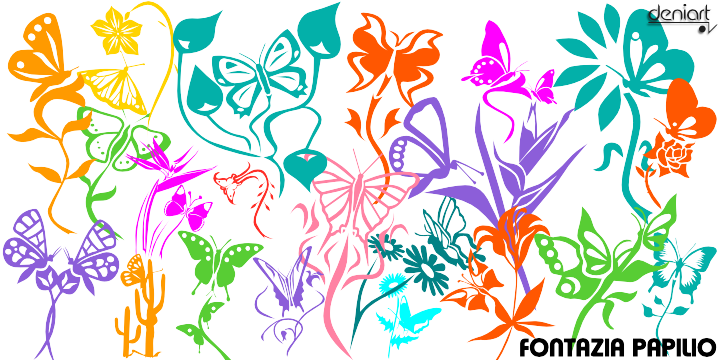 Create your fontisimo butterfly garden with this original fontazia typeface featuring 52 unique hand-drawn butterfly inspired flowers!