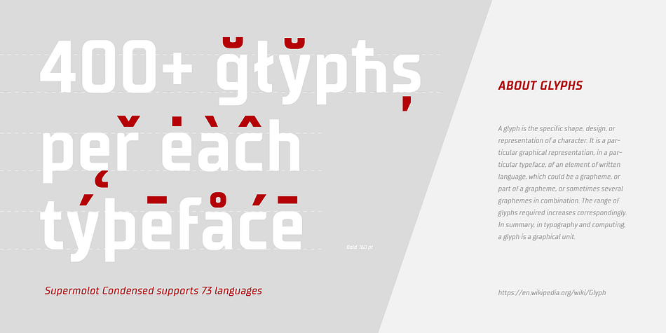 Information transfer in the high-tech areas is the ideal environment for this font family, also TT Supermolot Condensed fits well into army, space, and innovation themes.