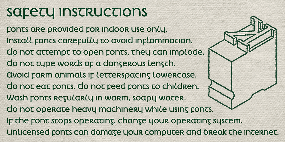 Lowercase characters are provided small caps style, slightly reduced in size and subtly thickened in weight.