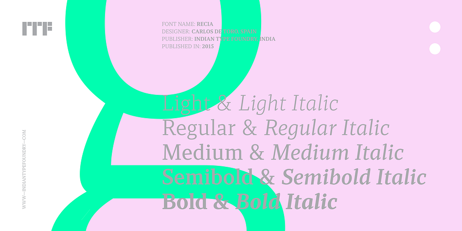 Recia is Carlos De Toro’s debut typeface with ITF.