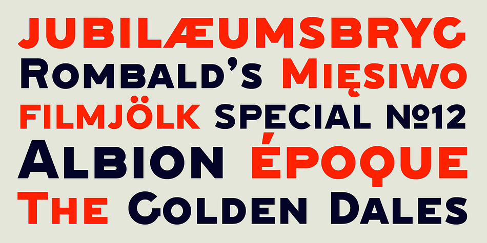 The grotesque face with its robust angles and warm circular curves recalls the style of traditional English sans-serifs like Caslon’s 2-Line Egyptian.