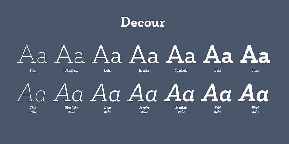 Decour font family example.