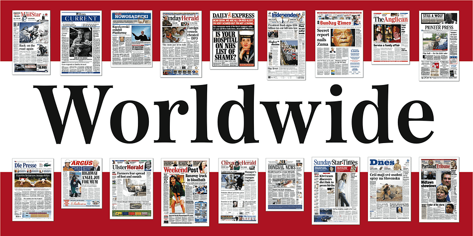 Proven in dozens of magazines and newspapers around the globe since 1999, Worldwide is a semi-condensed, large x-height Century revival designed to elegantly fit large amounts of text into compact spaces while retaining maximum readability and apparent size.