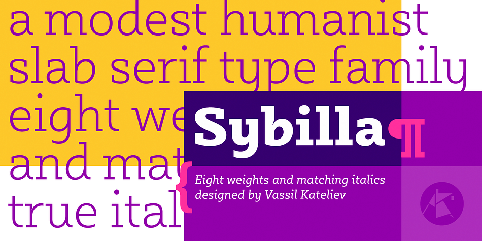 Sybilla is a robust, but friendly, humanist slab serif well suitable for broad range of design projects.