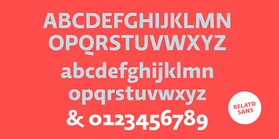 Relato Sans is a twelve font, sans serif family by Emtype Foundry.