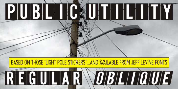 Public Utility JNL digitally duplicates the look of those small white-on-black self-adhesive stickers used by cities, power companies and telecommunication firms in order to identify utility poles and other service locations.