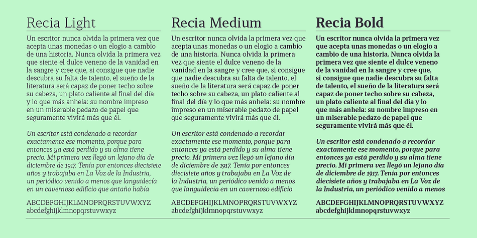 Highlighting the Recia font family.