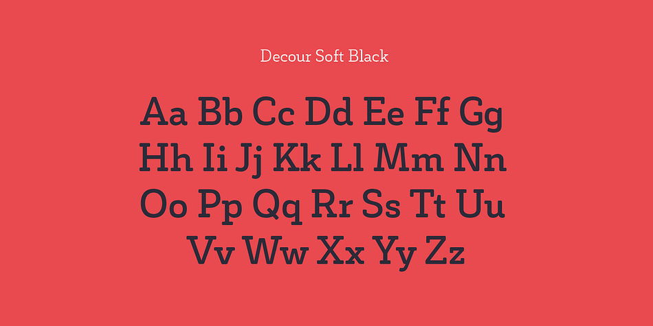 The font retains the original elegant features of Decour—based on Art Deco design—such as high contrast between upper and lower case characters.