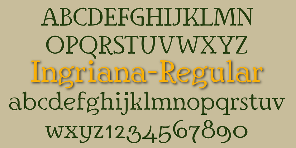 Ingriana is an informal, serifed typeface which is highly readable at small point sizes.