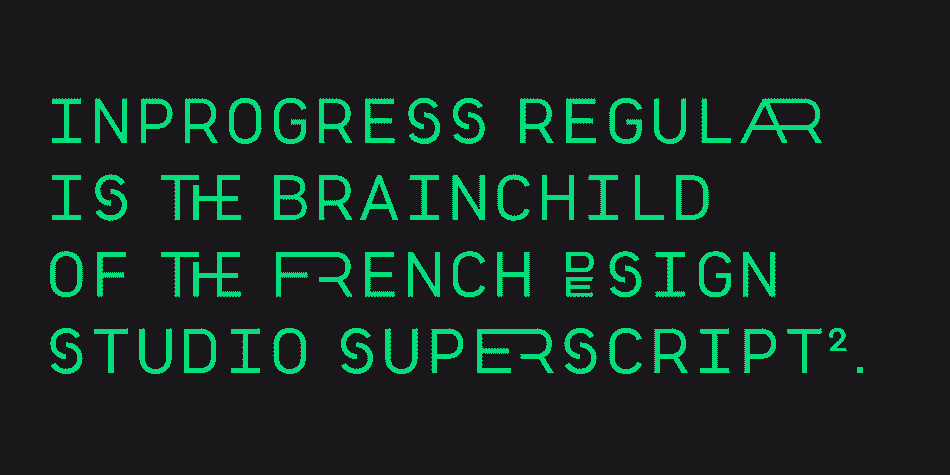 The rigor of its shapes evokes technical lettering, but this sober appearance is subverted by a handful of alternate idiosyncratic glyphs.