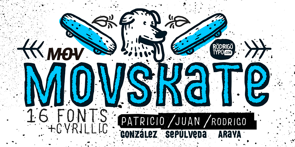 Displaying the beauty and characteristics of the Movskate font family.
