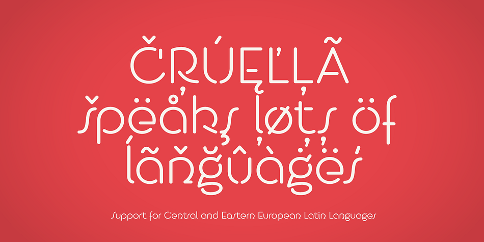 MM Cruella is a five font, stencil and display sans family by MM Fonts.