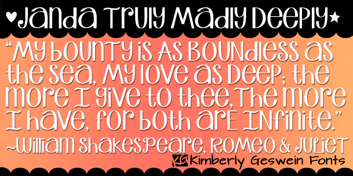 Displaying the beauty and characteristics of the Janda Truly Madly Deeply font family.