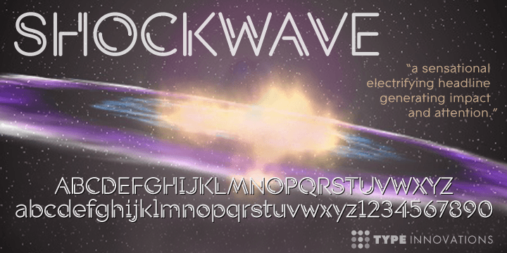 Shockwave is a sensational electrifying headline font generating impact and attention.