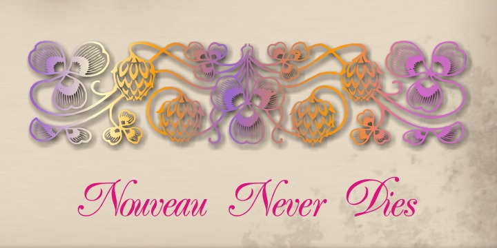 Displaying the beauty and characteristics of the Nouveau Never Dies font family.