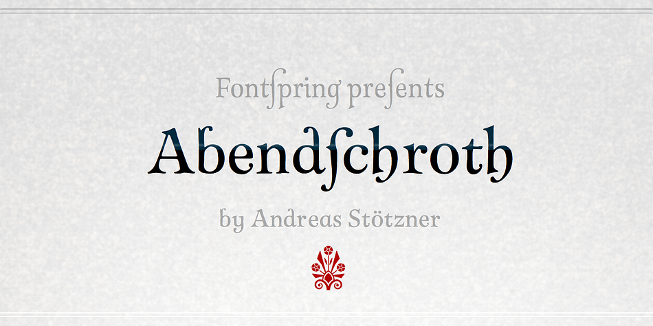 Abendschroth is a wonderful dreamy and whimsical typeface for novel titlings and other fiction headline settings.