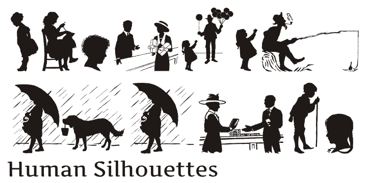 Displaying the beauty and characteristics of the Human Silhouettes font family.