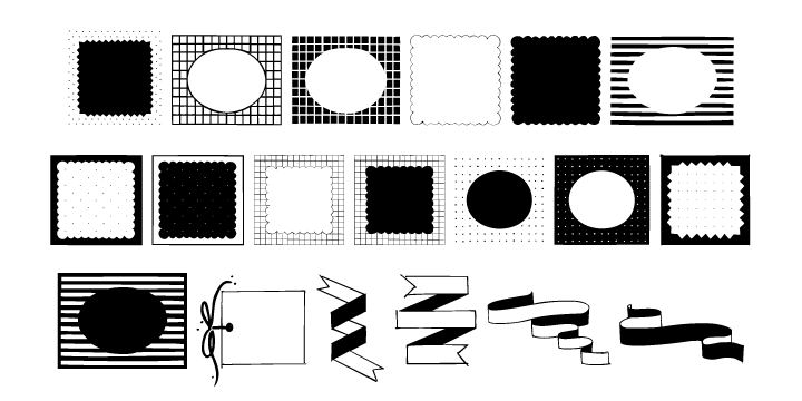 Displaying the beauty and characteristics of the Frames and Banners font family.