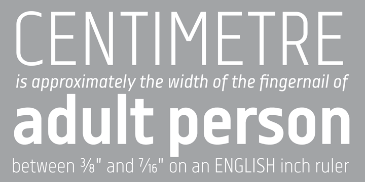 Centima is released in OpenType format with support for most European languages and includes some OpenType features – proportional/tabular, lining/oldstyle figures, slashed zero, ligatures, fractions.