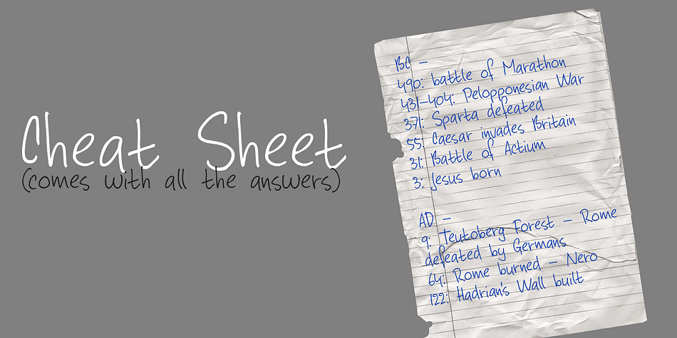 Cheat Sheet is a handwritten typeface that looks like, well, handwriting.
