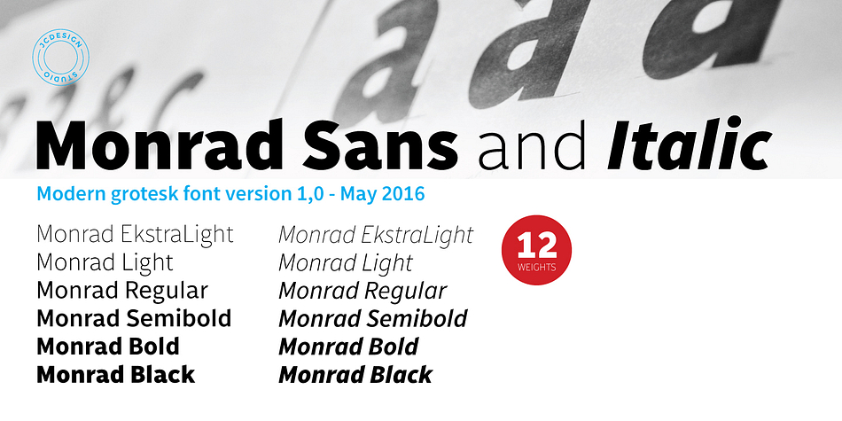 Monrad is a font family characterized as a sans serif.