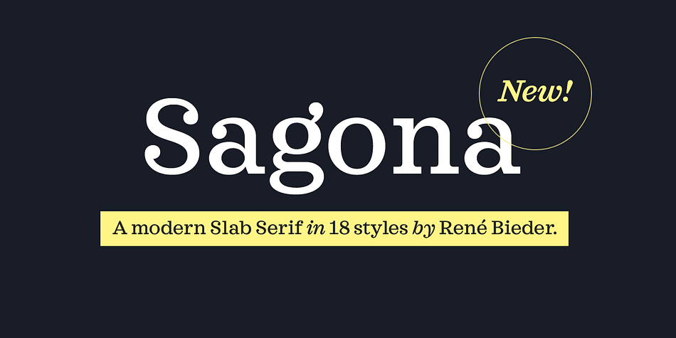 Sagona is a contemporary slab serif building on the clarendon/ionic model dating back to the 19th century.