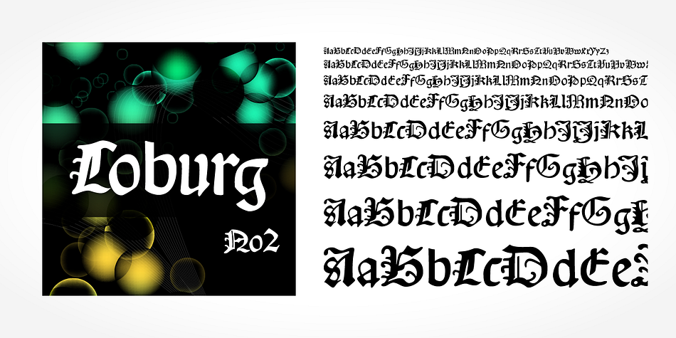 Coburg No2 is a classic blackletter font of its epoch which inspires you to create vintage-looking designs with ease.