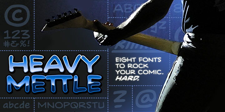 Displaying the beauty and characteristics of the Heavy Mettle BB font family.