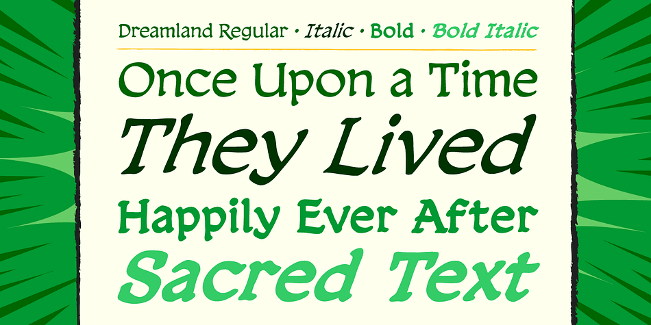 Displaying the beauty and characteristics of the Dreamland font family.