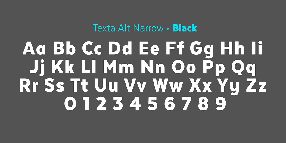 Displaying the beauty and characteristics of the Texta Narrow font family.