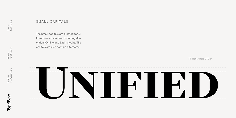 In bold faces, TT Nooks Script has a very dense and dynamic typing rhythm, and the shape of the letters begins to geometrize.