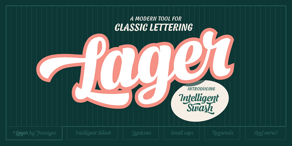 Lager is a plump, sympathetic and tasty script family inspired by good old American commercial lettering of mid-1900s – yet there’s more to it than meets the eye.